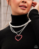 Paparazzi Y2K Year - Red Heart Pearl Necklace