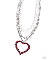 Paparazzi Y2K Year - Red Heart Pearl Necklace