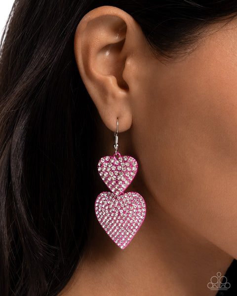 Paparazzi Never Enough Sparkle - Pink Heart Earrings