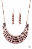Paparazzi Ready To Pounce - Copper - Hammered Plates - Half-Moon Pendant - Necklace & Earrings