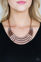 Paparazzi Ready To Pounce - Copper - Hammered Plates - Half-Moon Pendant - Necklace & Earrings