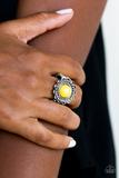 Paparazzi Garden Stroll - Yellow Bead - Silver Floral Frame Swirling Detail - Ring