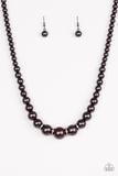 Paparazzi Party Pearls - Black Pearls - White Rhinestones - Necklace and matching Earrings