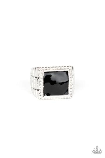 Paparazzi The Titan - Black Square - Silver Studded Textured Ring - Men's Collection