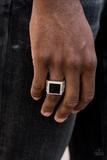 Paparazzi The Titan - Black Square - Silver Studded Textured Ring - Men's Collection