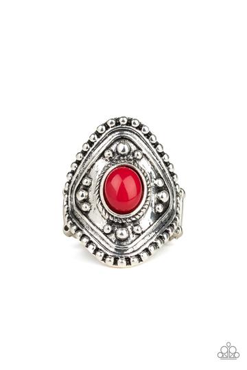 Paparazzi Rogue Ramble - Red Bead - Silver Frame - Ring