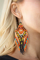 Paparazzi Boho Blast - Black - Blue, Yellow, Red, Orange, Brown and Golden Seed Beads - Earrings