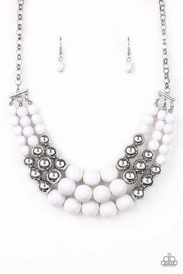 Paparazzi Dream Pop - White Beads - Silver Necklace and matching Earrings