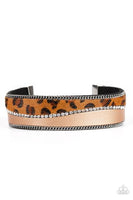 Paparazzi Flirtatiously Feline - Brown - Leather and Cheetah Print - White Rhinestones - Bracelet - Life of the Party Exclusive October 2019