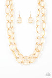 Paparazzi Ice Bank - Gold Emerald Cut - Acrylic Necklace and matching Earrings