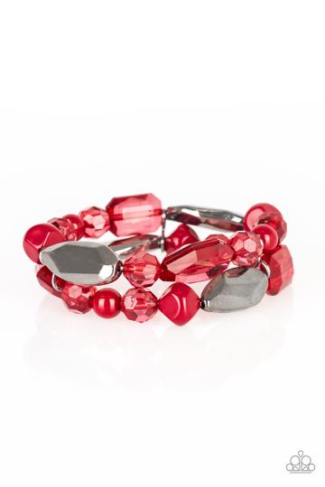 Paparazzi Rockin Rock Candy - Red and Gunmetal Beads - Stretchy Bracelet