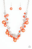 Paparazzi The Upstater - Orange Pearls - Silver Beads - Silver Chain Necklace and matching Earrings