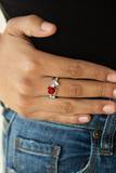 Paparazzi Always Adored - Red - White Heart Shaped Rhinestones - Silver Dainty Band Ring - The Jewelry Box Collection 