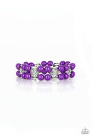 Paparazzi Daisy Debutante - Purple - Floral Silver Frames - Stretchy Band Bracelet
