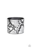 Paparazzi Whats HISS Is Mine - Silver Python Print - Thick Black Leather - Bracelet
