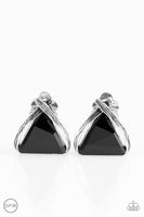 Paparazzi  Elegant Edge  Black Triangular Gem Silver-Black Clip On Earrings - The Jewelry Box Collection 