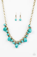 Paparazzi Paleo Princess - Brass - Green Necklace and matching Earrings