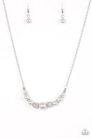 Paparazzi Absolutely Brilliant Silver Pearl Necklace - The Jewelry Box Collection 