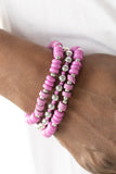 Paparazzi Tenaciously Tenacious - Purple - Silver Beads - Set of 3 Stretchy Band Bracelets