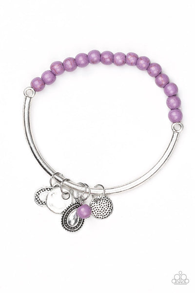 Paparazzi Ever Everest - Purple Stone - Silver Charms Stretchy Bracelet