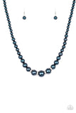 Paparazzi Party Pearls - Blue Pearls - White Rhinestones Necklace and matching Earrings