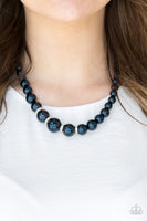 Paparazzi Party Pearls - Blue Pearls - White Rhinestones Necklace and matching Earrings