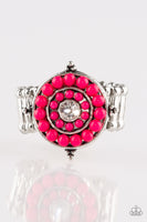 Paparazzi High-Tide Pool Party - Pink Beads - White Rhinestones - Silver Ring