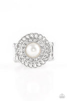 Paparazzi Big City Attitude - White Pearl - Rhinestone Ring - The Jewelry Box Collection 