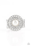 Paparazzi Big City Attitude - White Pearl - Rhinestone Ring - The Jewelry Box Collection 