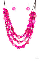 Paparazzi Barbados Bopper - Pink Wood Necklace