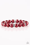 Paparazzi Exquisitely Elite Red Pearls - White Rhinestone - Bracelet