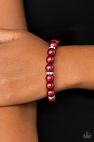 Paparazzi Exquisitely Elite Red Pearls - White Rhinestone - Bracelet