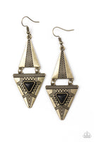 Paparazzi El Paso Edge - Brass - Black Stone - Triangular Frames Earrings