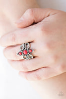 Paparazzi Outback Oasis - Red Stones - Silver Studded Ring