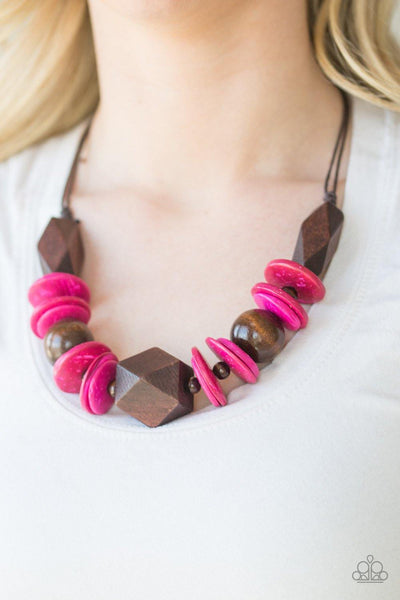 Paparazzi Pacific Paradise pink wood Necklace - The Jewelry Box Collection 