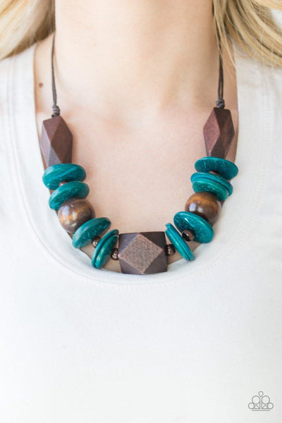 Paparazzi Pacific Paradise blue wood Necklace - The Jewelry Box Collection 