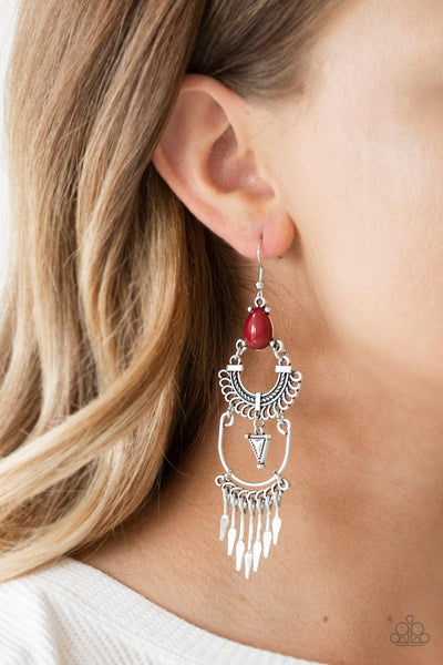Paparazzi Progressively Pioneer - Red Earrings - The Jewelry Box Collection 