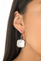 Paparazzi Me, Myself, and IDOL - White Silver Rhinestone Earrings
