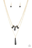 Paparazzi Basic Groundwork - Black Stones - Gold Necklace and matching Earrings - The Jewelry Box Collection 