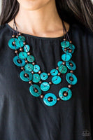 Paparazzi Catalina Coastin Blue Wood Necklace and Matching Earrings - The Jewelry Box Collection 