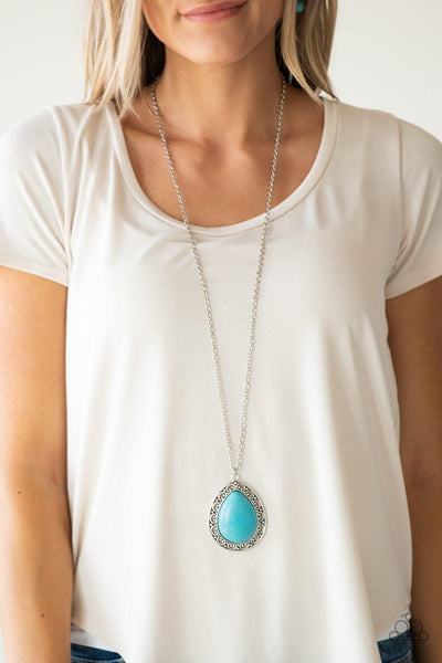 Paparazzi Full Frontier Blue Turquoise Stone Teardrop Necklace - The Jewelry Box Collection 