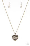Paparazzi Casanova Charm - Brass - White Rhinestones - Heart Pendant - Necklace - The Jewelry Box Collection 