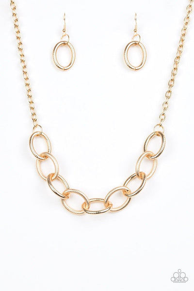 Paparazzi Boldly Bronx - Gold Bold Links - Necklace and matching Earrings - The Jewelry Box Collection 