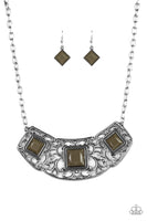 Paparazzi Feeling Inde-PENDANT- Green- Silver Necklace & Earrings