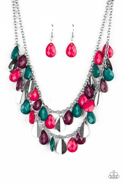Paparazzi Life of the FIESTA - Multi - Green, Pink and Plum Teardrops - Necklace and matching Earrings