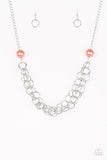 Paparazzi Daring Diva - Orange / Coral Pearl - Silver Necklace and matching Earrings
