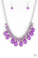 Paparazzi Trending Tropicana - Purple - Beads - Teardrop - Bold Interlocking Silver Chains Necklace