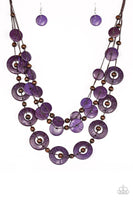 Paparazzi Catalina Coastin - Purple Wood Necklace and Matching Earrings - The Jewelry Box Collection 