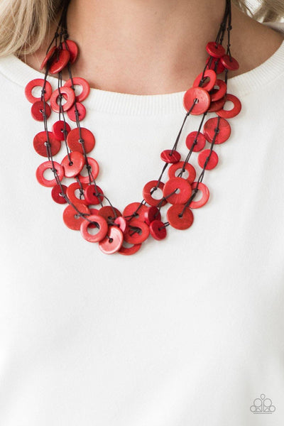 Paparazzi Wonderfully Walla Walla - Red Wood Necklace - The Jewelry Box Collection 