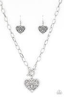Paparazzi Victorian Romance Silver Heart necklace with matching earrings